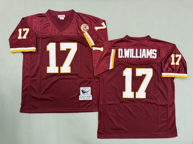 Men 2025 Washington Redskins #17 D.Williams red Throwback Limited NFL Jersey style 001